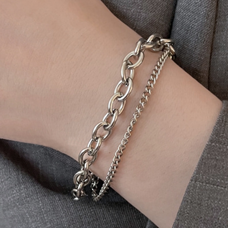 ２連チェーンマンテルブレスレット チェーン ブレスレット[品番：DMHU0003684]｜インナーショップDiamondHearts  （インナーショップダイヤモンドハーツ）のレディースファッション通販｜SHOPLIST（ショップリスト）