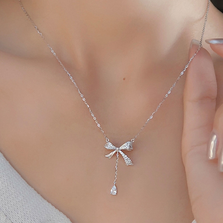 【税込】 リボンネックレス シルバー シンプル[品番：DMHU0003648 アクセサリー