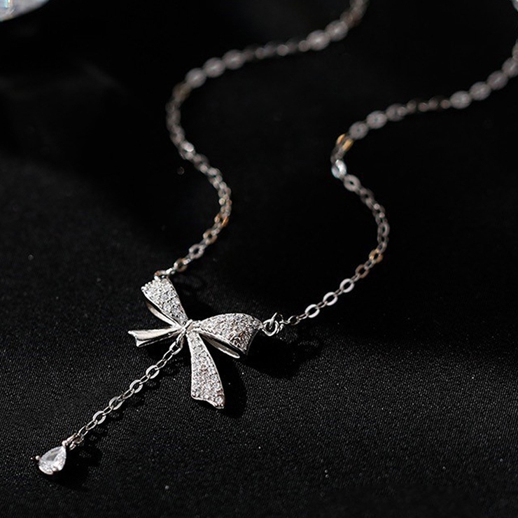 リボンネックレス シルバー シンプル[品番：DMHU0003648