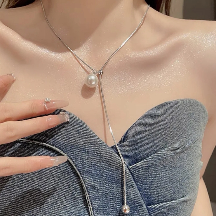 シルバー系その他 | パール メタルループタイネックレス Yシェイプ | インナーショップDiamondHearts 