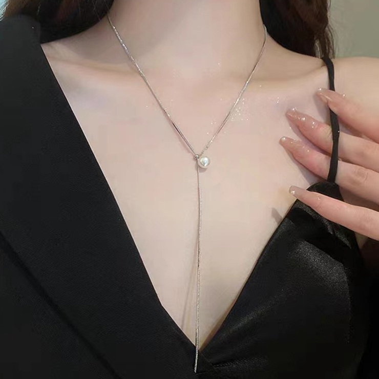 シルバー系その他2 | パール メタルループタイネックレス Yシェイプ | インナーショップDiamondHearts 
