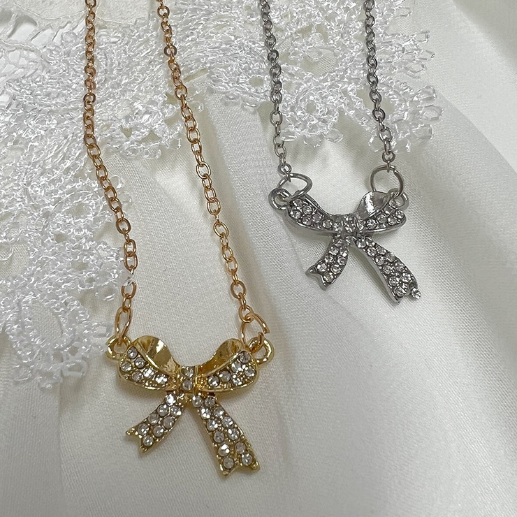 リボンネックレス 蝶々結び シルバー ゴールド 韓国 韓国ファッション[品番：DMHU0003663]｜インナーショップDiamondHearts  （インナーショップダイヤモンドハーツ）のレディースファッション通販｜SHOPLIST（ショップリスト）