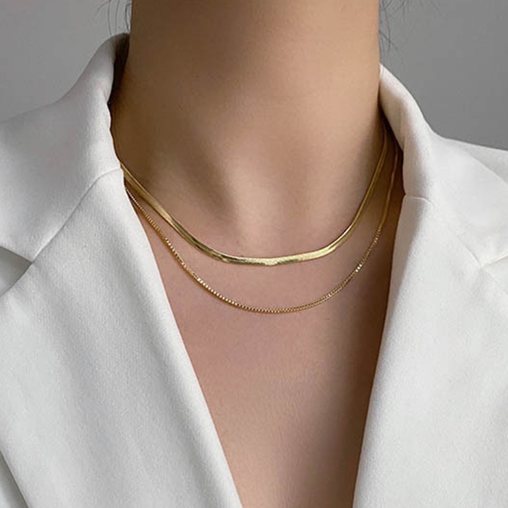 ダブルレイヤーチェーンネックレス ２連 スネークチェーン | インナーショップDiamondHearts  | 詳細画像2 