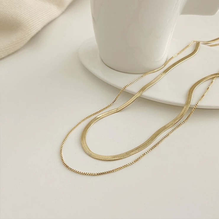 ダブルレイヤーチェーンネックレス ２連 スネークチェーン | インナーショップDiamondHearts  | 詳細画像4 