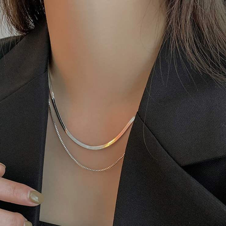 ダブルレイヤーチェーンネックレス ２連 スネークチェーン | インナーショップDiamondHearts  | 詳細画像6 