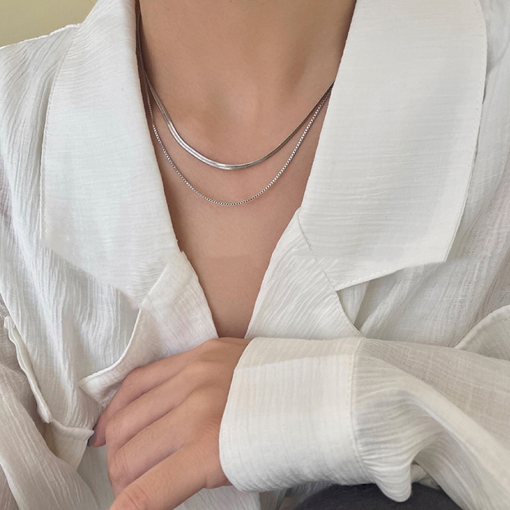 ダブルレイヤーチェーンネックレス ２連 スネークチェーン | インナーショップDiamondHearts  | 詳細画像7 