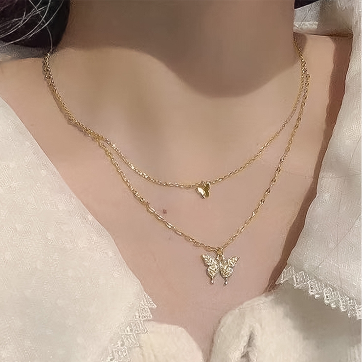ダブルバタフライネックレス バタフライ 蝶々[品番：DMHU0003727