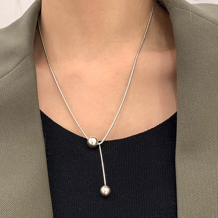 ダブルボールネックレス シルバー 華奢 韓国 韓国ファッション | インナーショップDiamondHearts  | 詳細画像1 