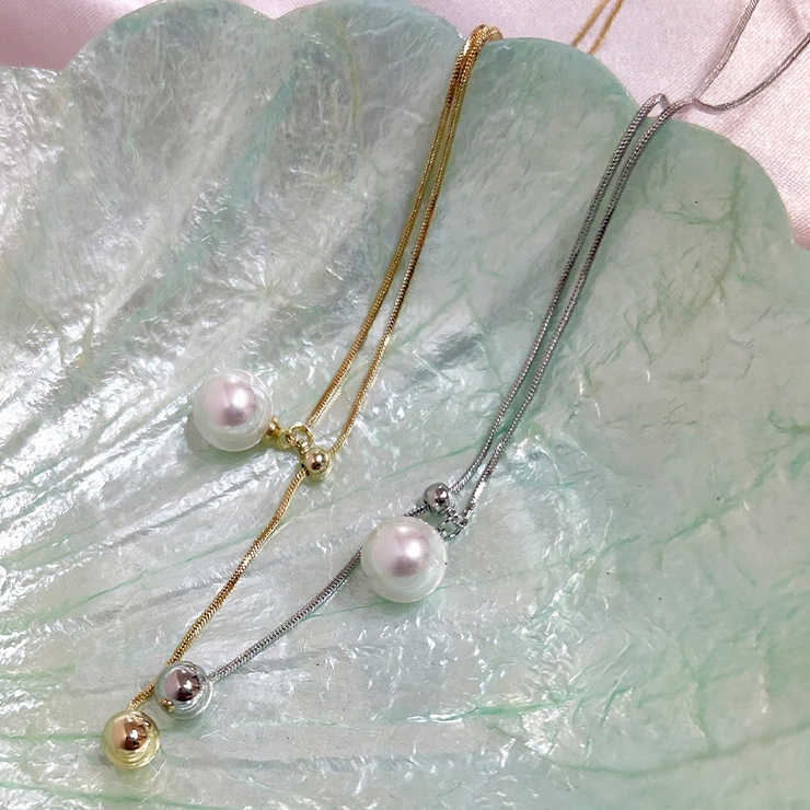 パール ループタイ ネックレス シルバー ゴールド 韓国 韓国ファッション | インナーショップDiamondHearts  | 詳細画像2 