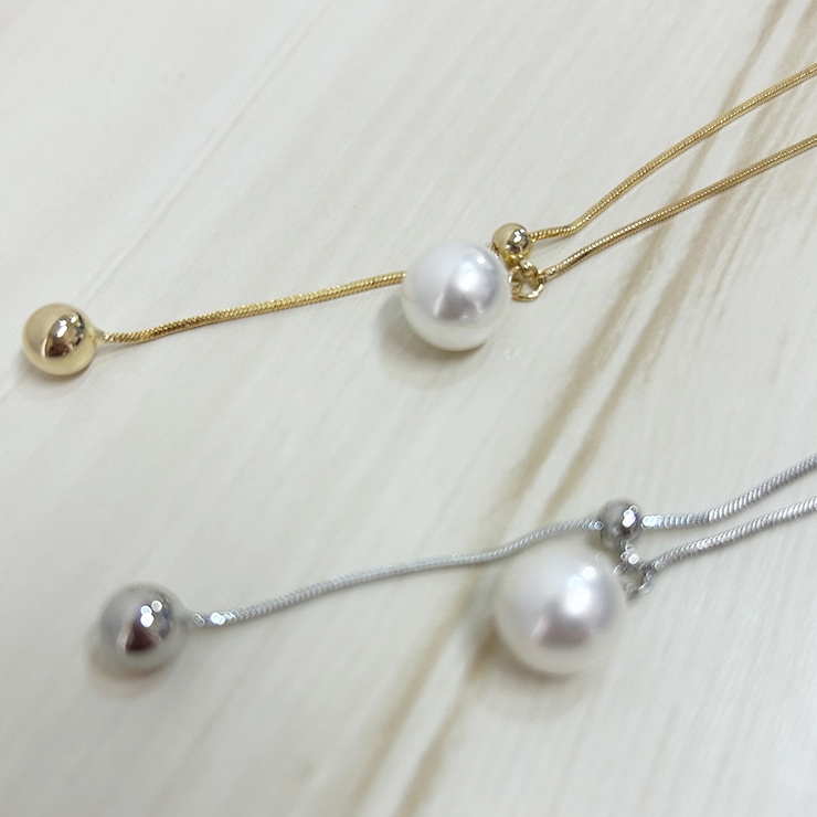 パール ループタイ ネックレス シルバー ゴールド 韓国 韓国ファッション | インナーショップDiamondHearts  | 詳細画像3 