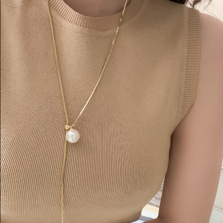 パール ループタイ ネックレス シルバー ゴールド 韓国 韓国ファッション | インナーショップDiamondHearts  | 詳細画像6 