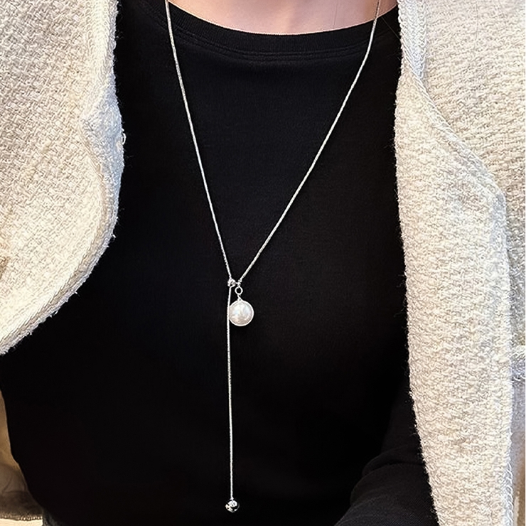 シルバー | パール ループタイ ネックレス シルバー ゴールド 韓国 韓国ファッション | インナーショップDiamondHearts 