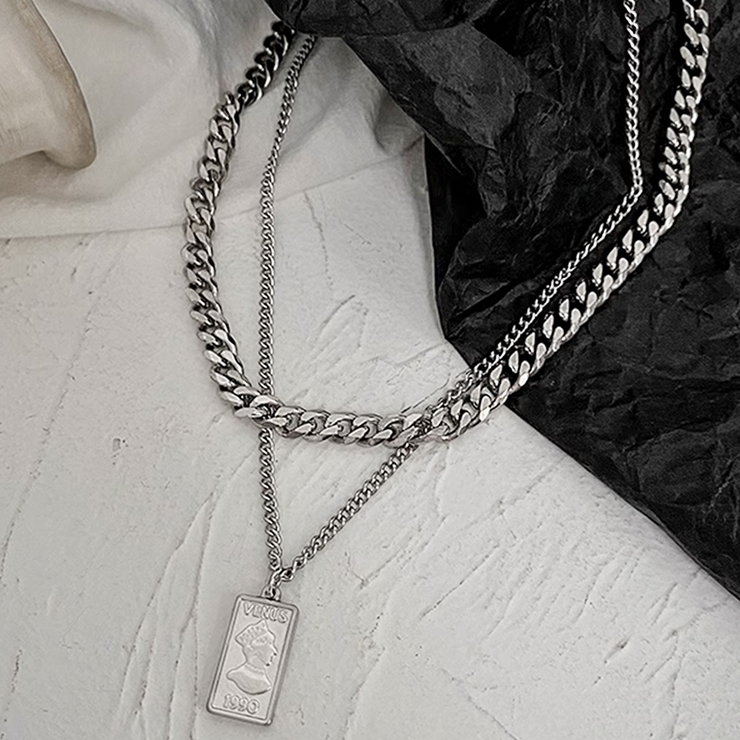 スクエアプレート ダブルチェーンネックレス シルバー | インナーショップDiamondHearts  | 詳細画像7 