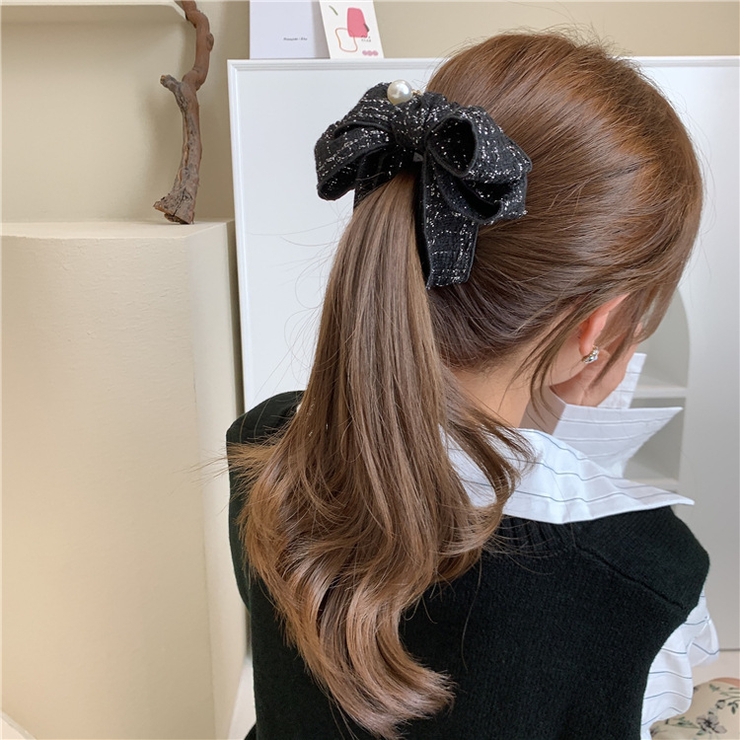 ヘアークロークリップ ソリッドカラーラージリボンヘアクリップ