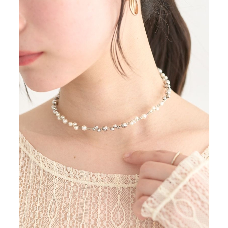 シルバー | パールMIXスライドネックレス | earth music&ecology 