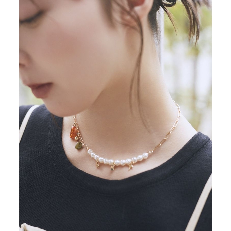 ゴールド | パールMIXチャームネックレス | earth music&ecology 