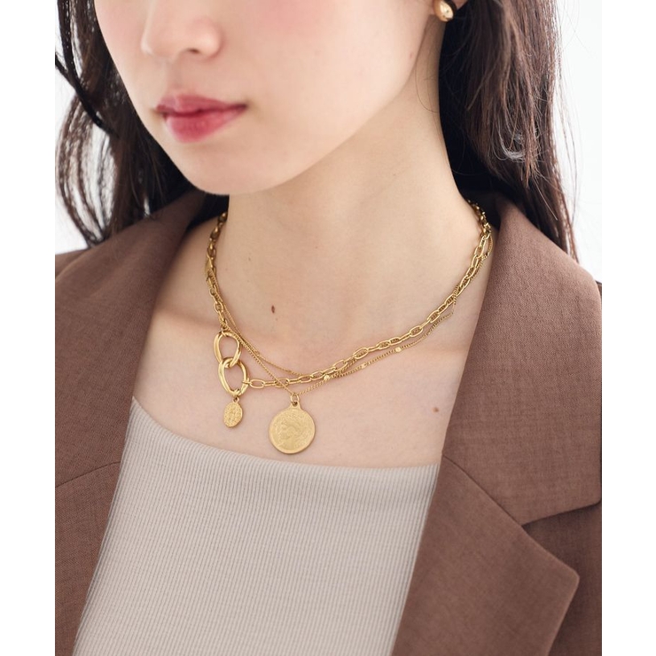 ゴールド | 【ステンレス】コインモチーフ3連ネックレス | earth music&ecology 