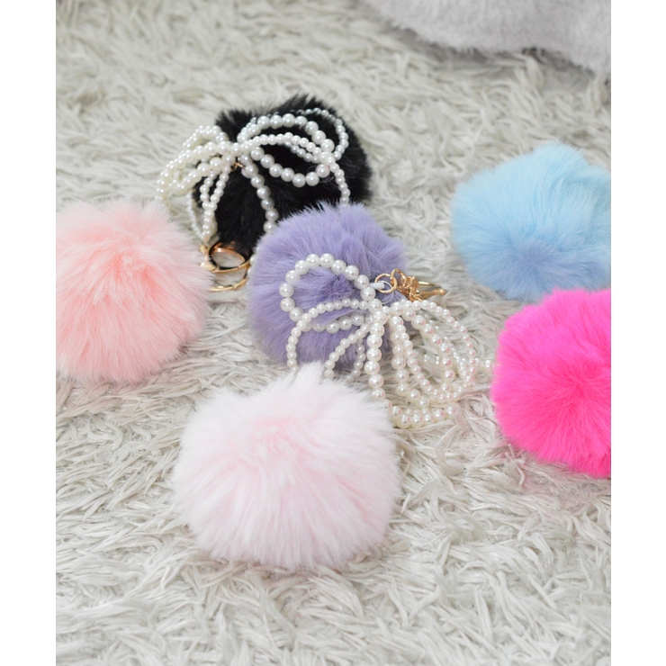 Pearl & Fake Fur Bomb Key Charm | earyear | 詳細画像1 
