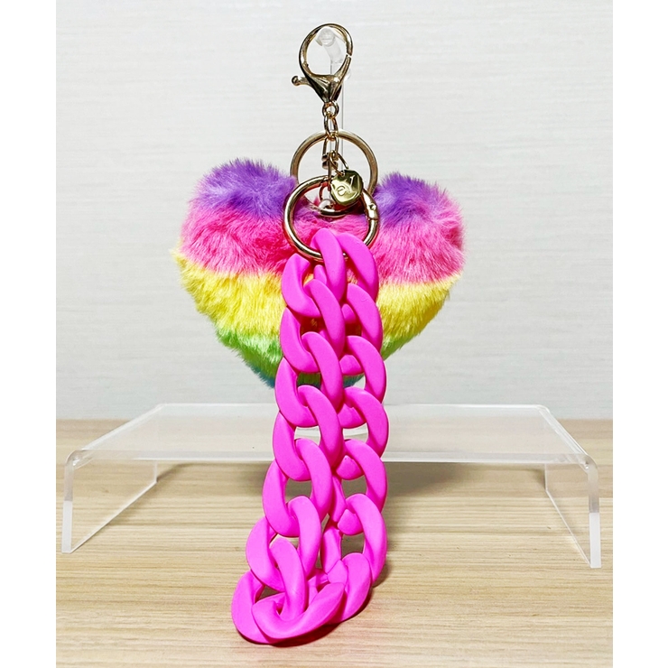 ローズピンク | Rainbow Heart Charm & Chain Wrist Strap | earyear