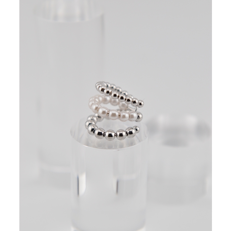 ボール＆パール3ライン-シルバー | デザインフープ片耳イヤーカフ（ボリュームデザイン） | earyear