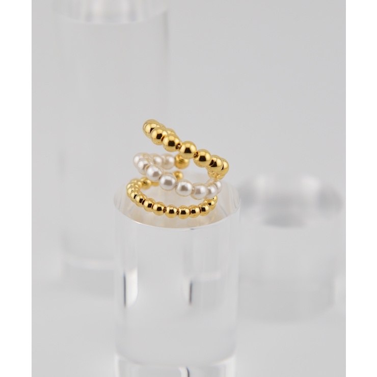 ボール＆パール3ライン-ゴールド | デザインフープ片耳イヤーカフ（ボリュームデザイン） | earyear