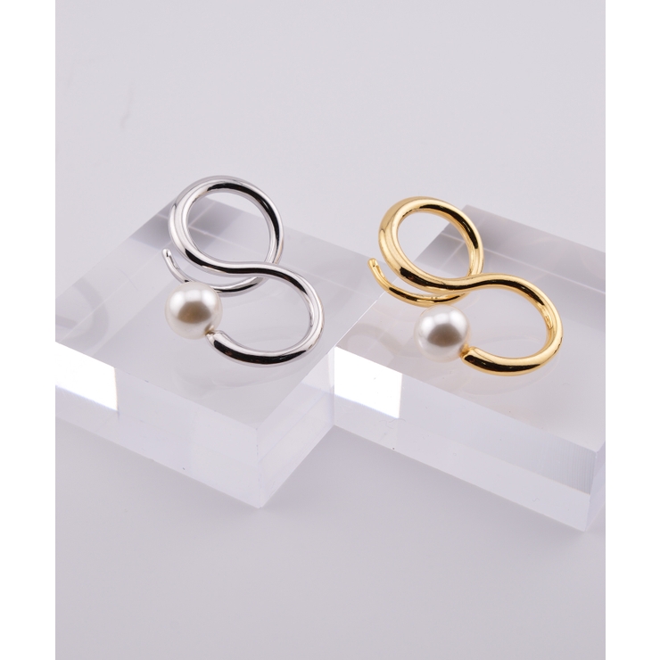Wave Pearl Design Double Finger Ring | earyear | 詳細画像1 