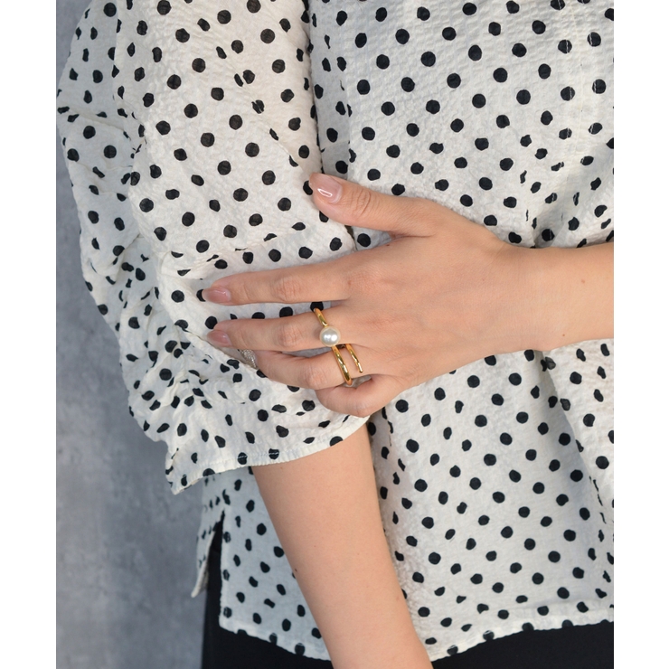 Wave Pearl Design Double Finger Ring | earyear | 詳細画像2 