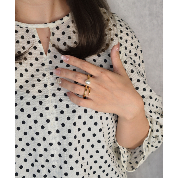 Wave Pearl Design Double Finger Ring | earyear | 詳細画像3 