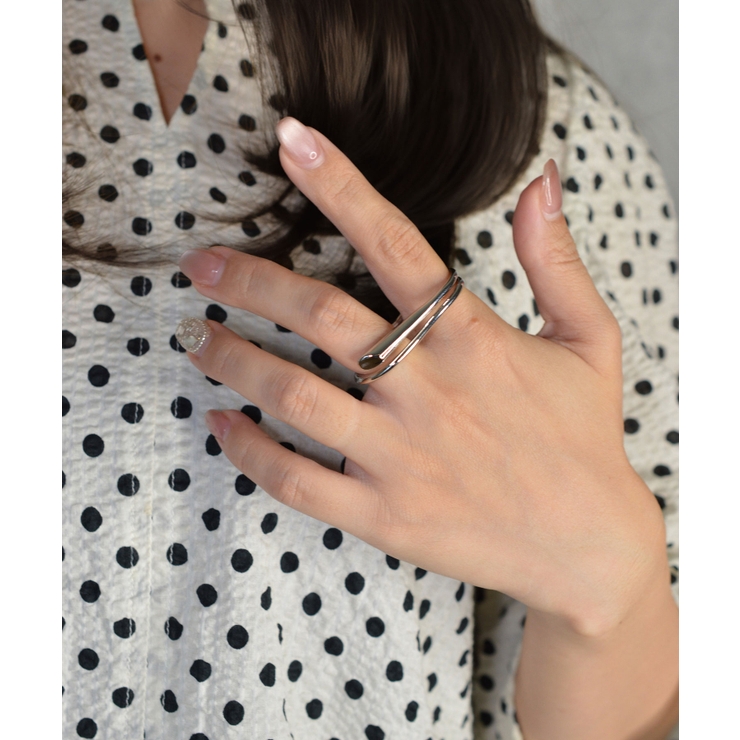 Wave Frame Double Finger Ring | earyear | 詳細画像4 