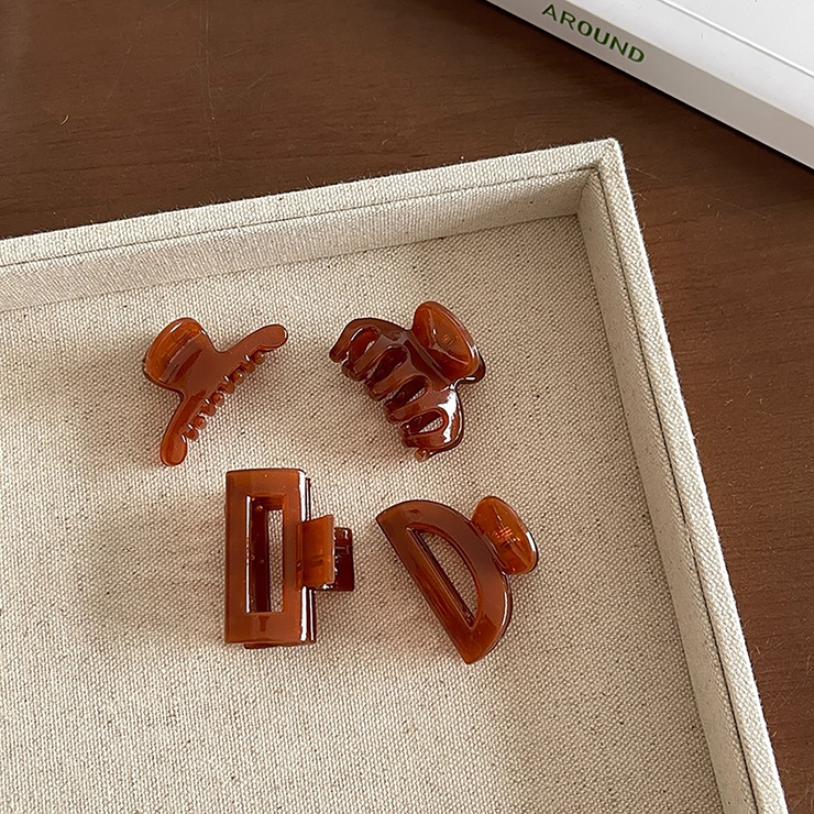 ブラウン | 4個セットヘアクリップ【韓国ファッション】 | Girly Doll