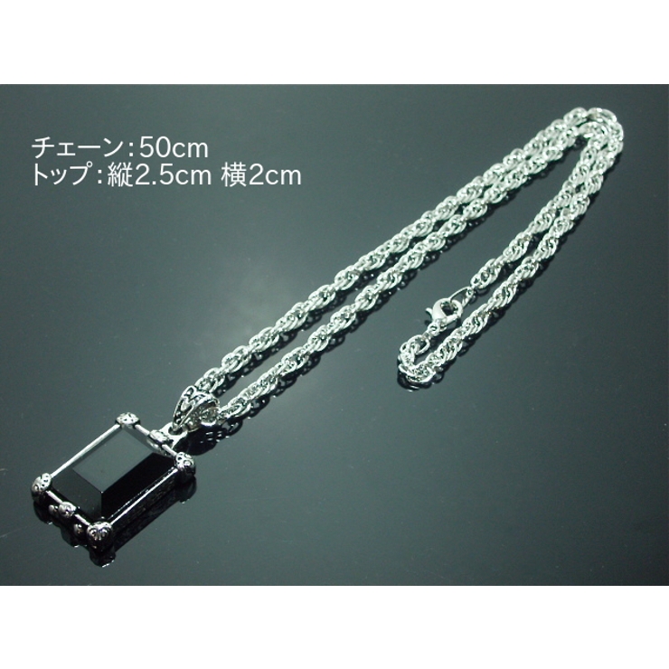 スクエアストーンネックレス シルバー ブラック[品番：ECLA0000201