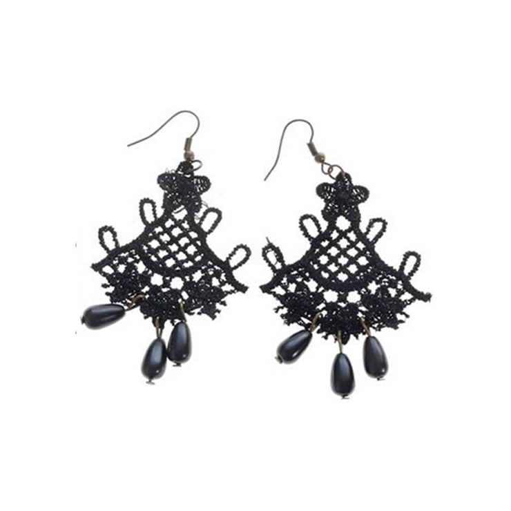 ゆらゆら ビーズ チェーン レース ピアス レディース ブラック | elamour | 詳細画像2 