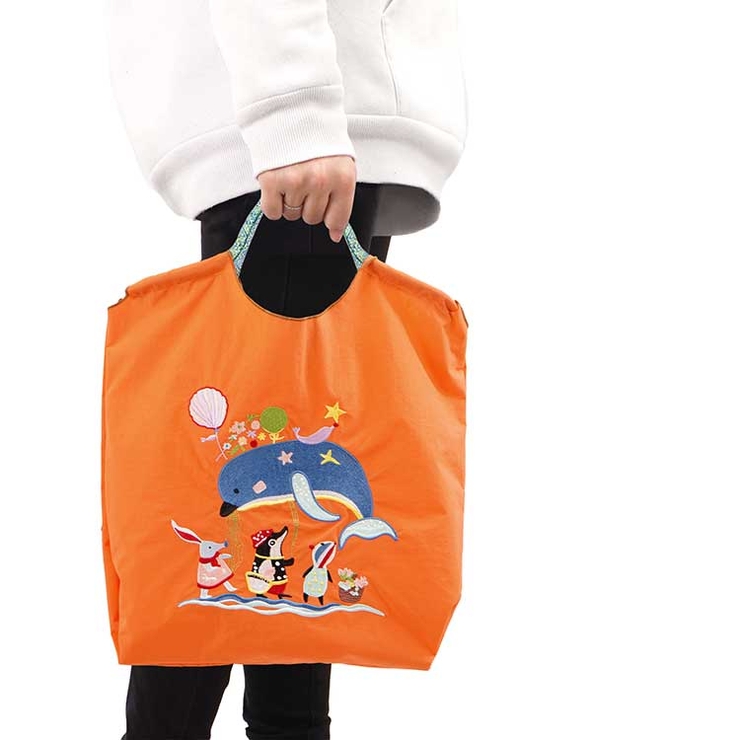 D：オレンジ | トートバッグ 刺繍 エコバッグ | Emmmo