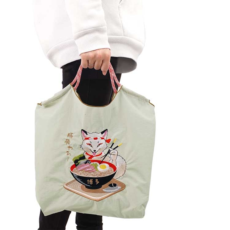 H：ライトグレー | トートバッグ 刺繍 エコバッグ | Emmmo