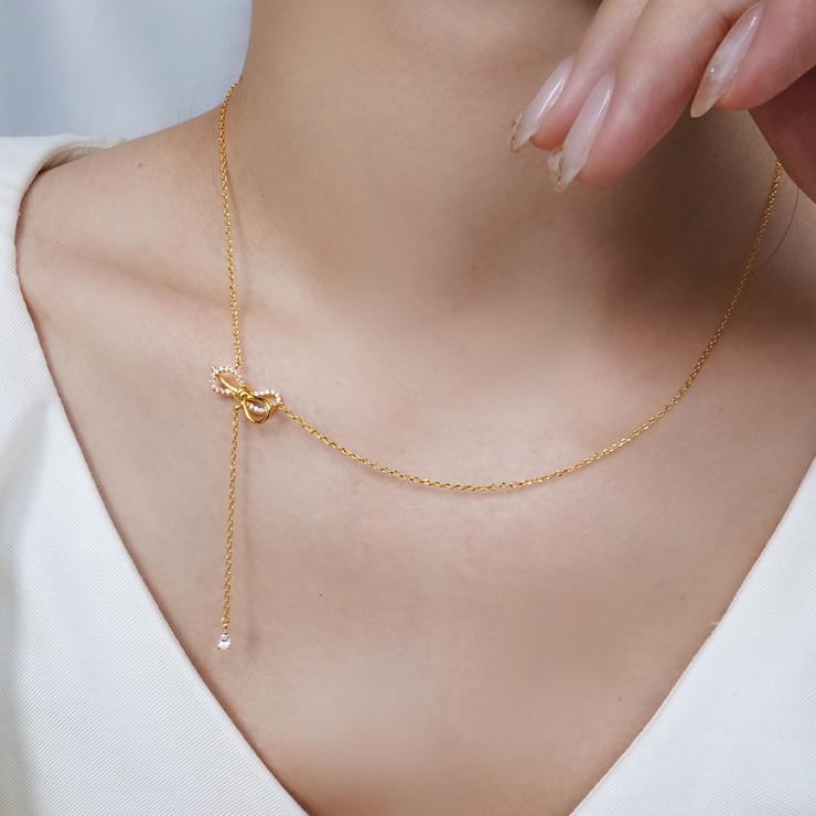 ダブルリボンチェーンネックレス【ニッケルフリー】 | enjoueel  | 詳細画像5 