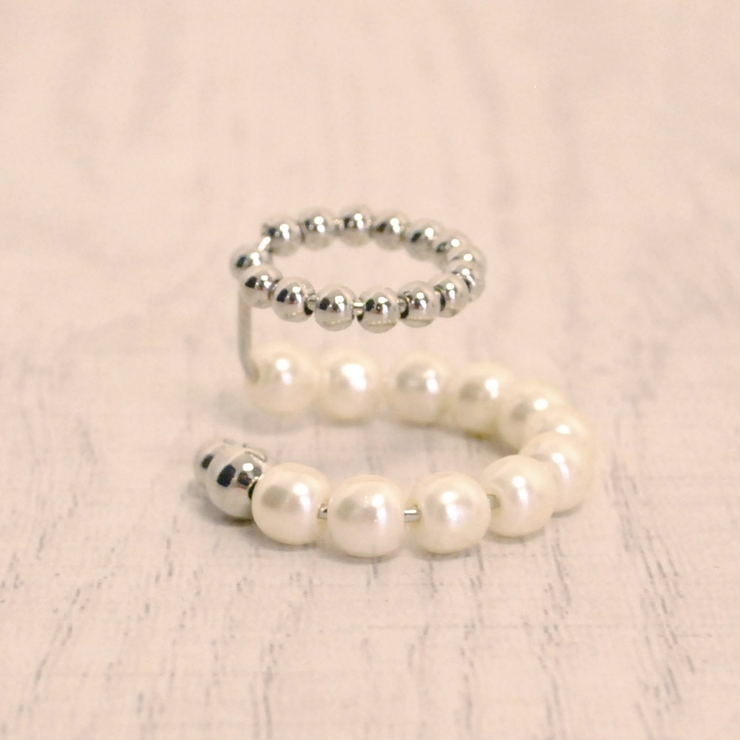 片耳用パールメタルダブルリングイヤーカフ ノンホールピアス イヤリング | FACION | 詳細画像2 