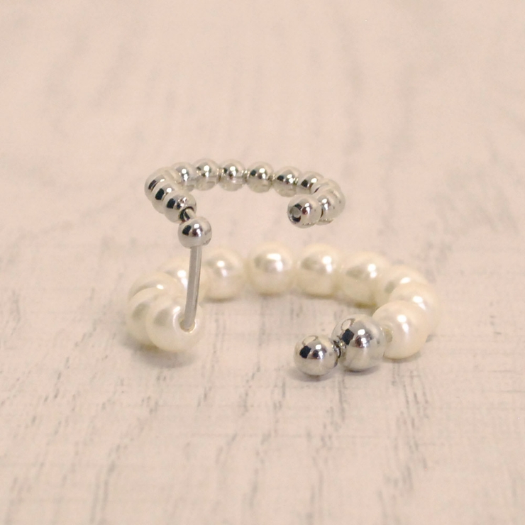 片耳用パールメタルダブルリングイヤーカフ ノンホールピアス イヤリング | FACION | 詳細画像4 