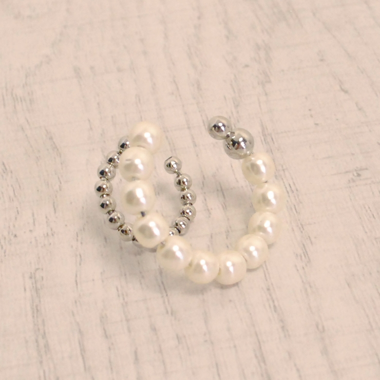 片耳用パールメタルダブルリングイヤーカフ ノンホールピアス イヤリング | FACION | 詳細画像5 