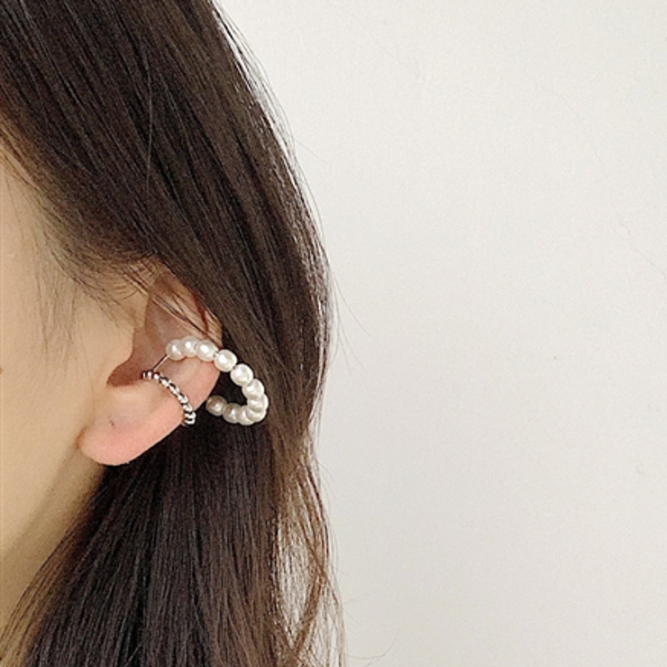 片耳用パールメタルダブルリングイヤーカフ ノンホールピアス イヤリング | FACION | 詳細画像7 