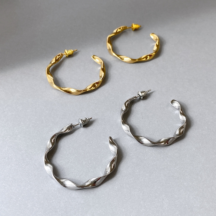 ステンレスウェーブフープピアス C型ツ変形 サージカルステンレス | FACION | 詳細画像1 