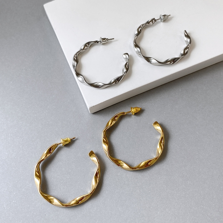 ステンレスウェーブフープピアス C型ツ変形 サージカルステンレス | FACION | 詳細画像3 