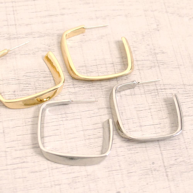 スクエアメタルフープピアス シルバーゴールド | FACION | 詳細画像1 