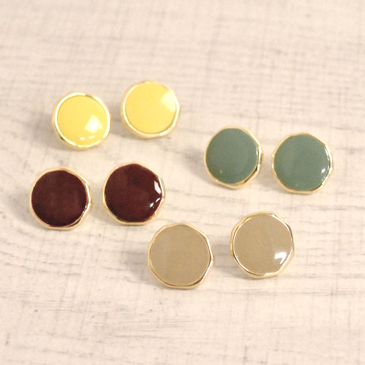 エナメルラウンドプレートピアス プチプラシルバーゴールドインスタ | FACION | 詳細画像1