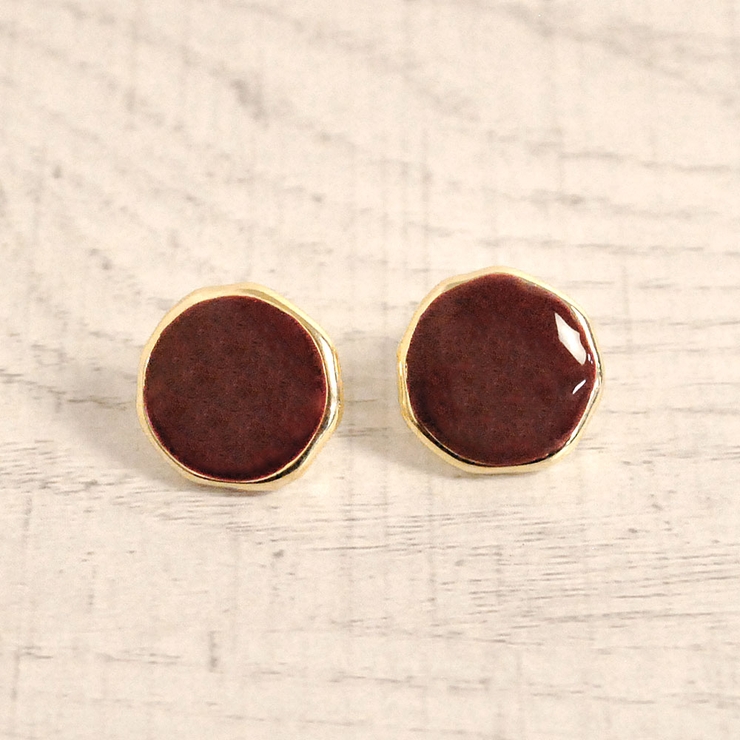 ボルドー | エナメルラウンドプレートピアス プチプラシルバーゴールドインスタ | FACION