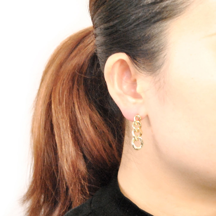 グラデーションメタルチェーンピアス シルバーゴールドパーティー | FACION | 詳細画像4 