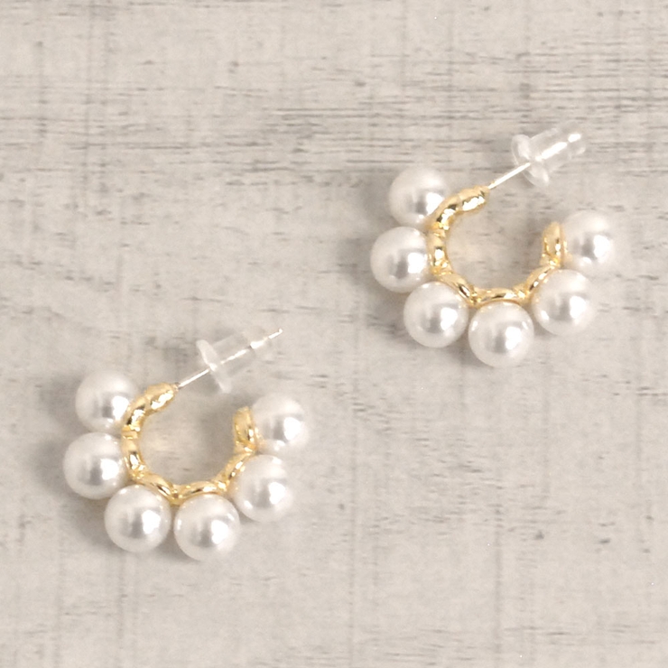 C型大粒パールフープピアス 真珠韓国ファッションパーティーデイリー | FACION | 詳細画像1 