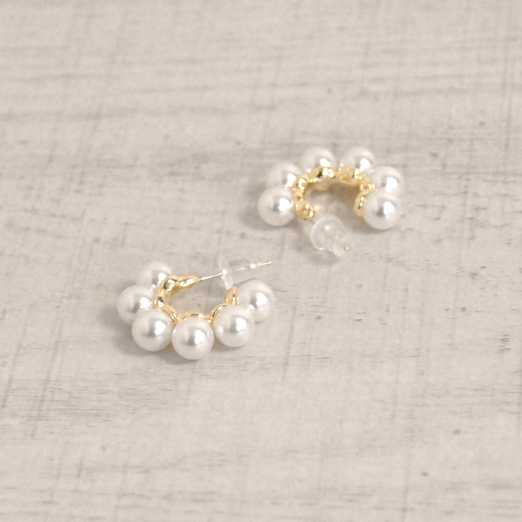 C型大粒パールフープピアス 真珠韓国ファッションパーティーデイリー | FACION | 詳細画像3 