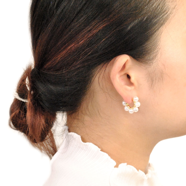 C型大粒パールフープピアス 真珠韓国ファッションパーティーデイリー | FACION | 詳細画像5 