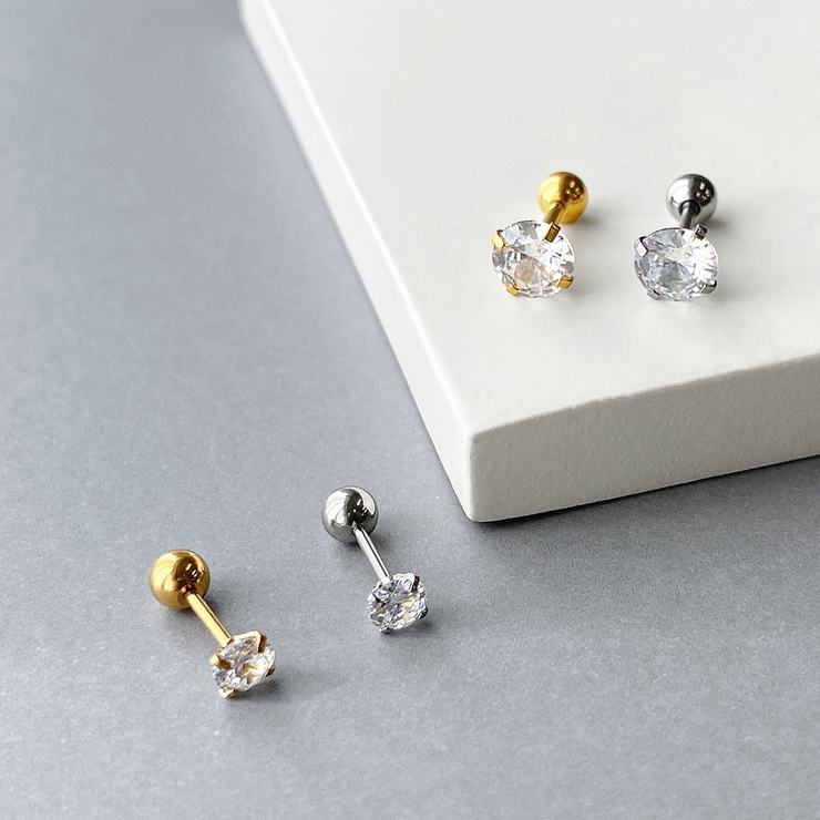 ステンレスCZバーベルボディピアス 軟骨ピアス 片耳用 | FACION | 詳細画像1 