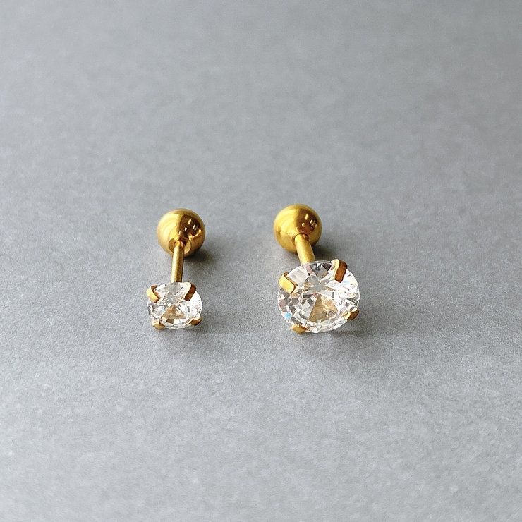 ゴールド 4mm | ステンレスCZバーベルボディピアス 軟骨ピアス 片耳用 | FACION